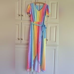 ModCloth Rainbow High Low Faux Wrap Dress with Pockets Size 8